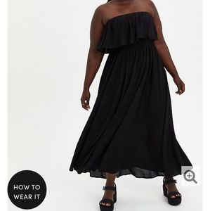 BLACK STRAPLESS CHALLIS MAXI DRESS